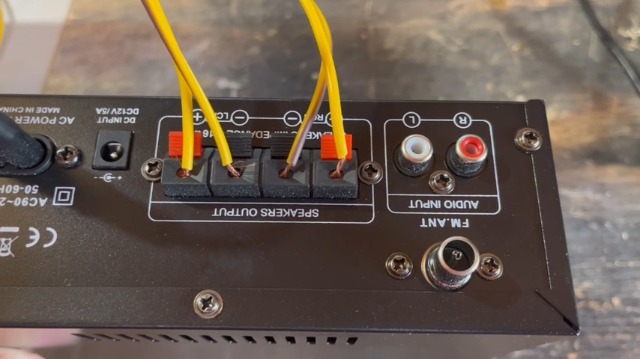 Wires connected to the speakers' Output jack