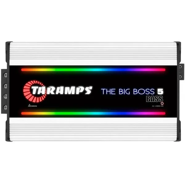 Taramps The Big Boss 5 Bass mono amplifier front panel and RGB-lit branding