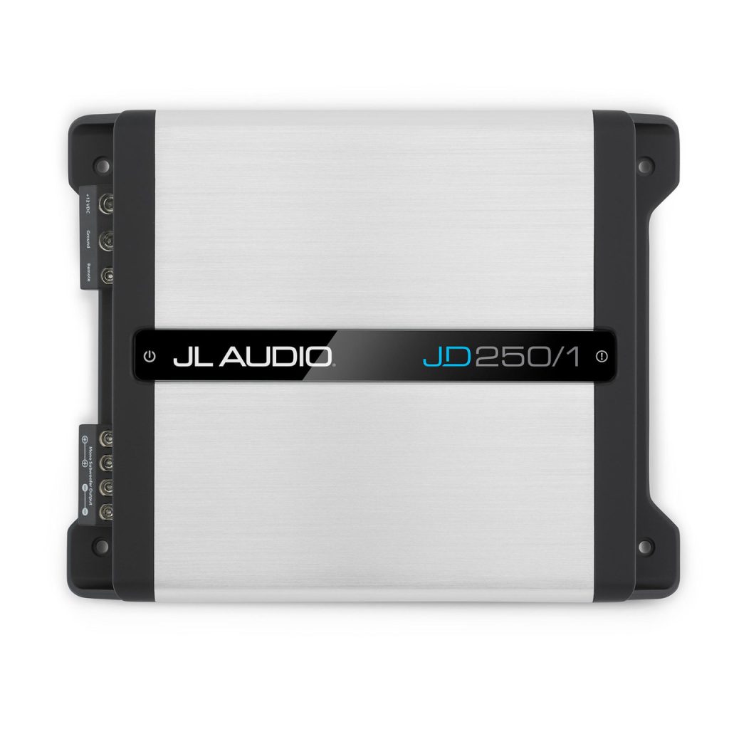 JL Audio JD250/1 mono amplifier top view and controls
