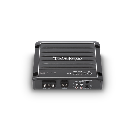 Rockford Fosgate R500X1D mono amplifier front panel and terminals