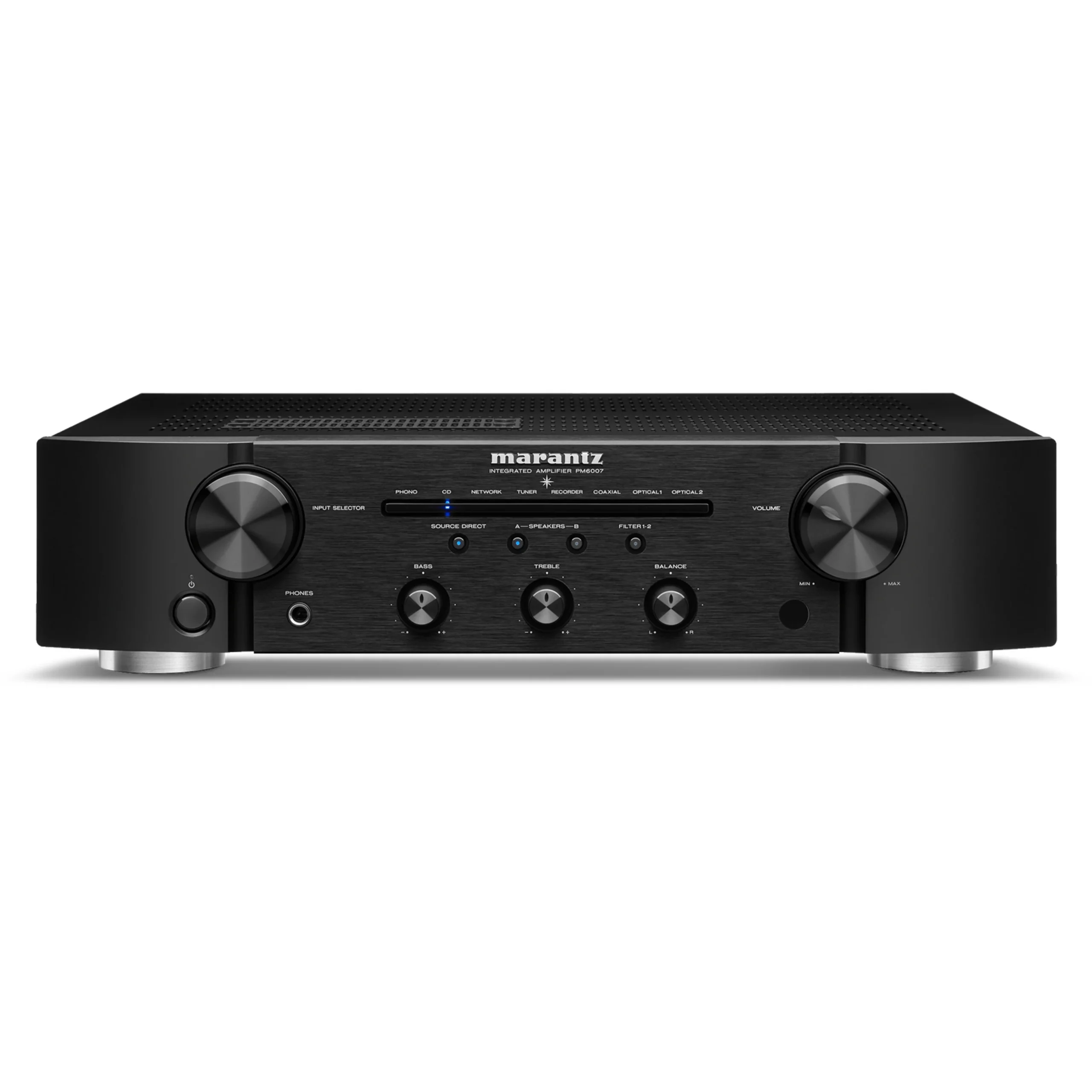 Marantz PM6007 integrated amplifier front view in black finish