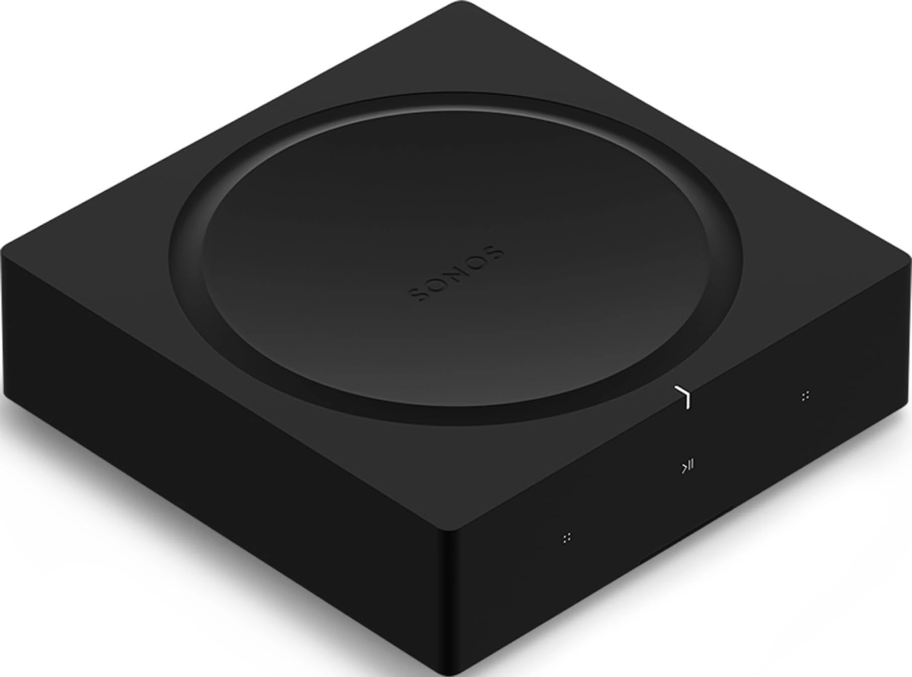 Black Sonos Amp wireless streaming amplifier with circular top control and front touch controls