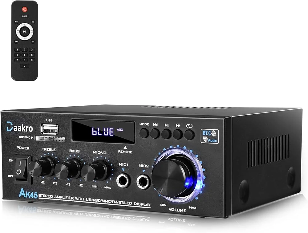 Daakro AK45 Bluetooth stereo amplifier with display and passive bookshelf speakers