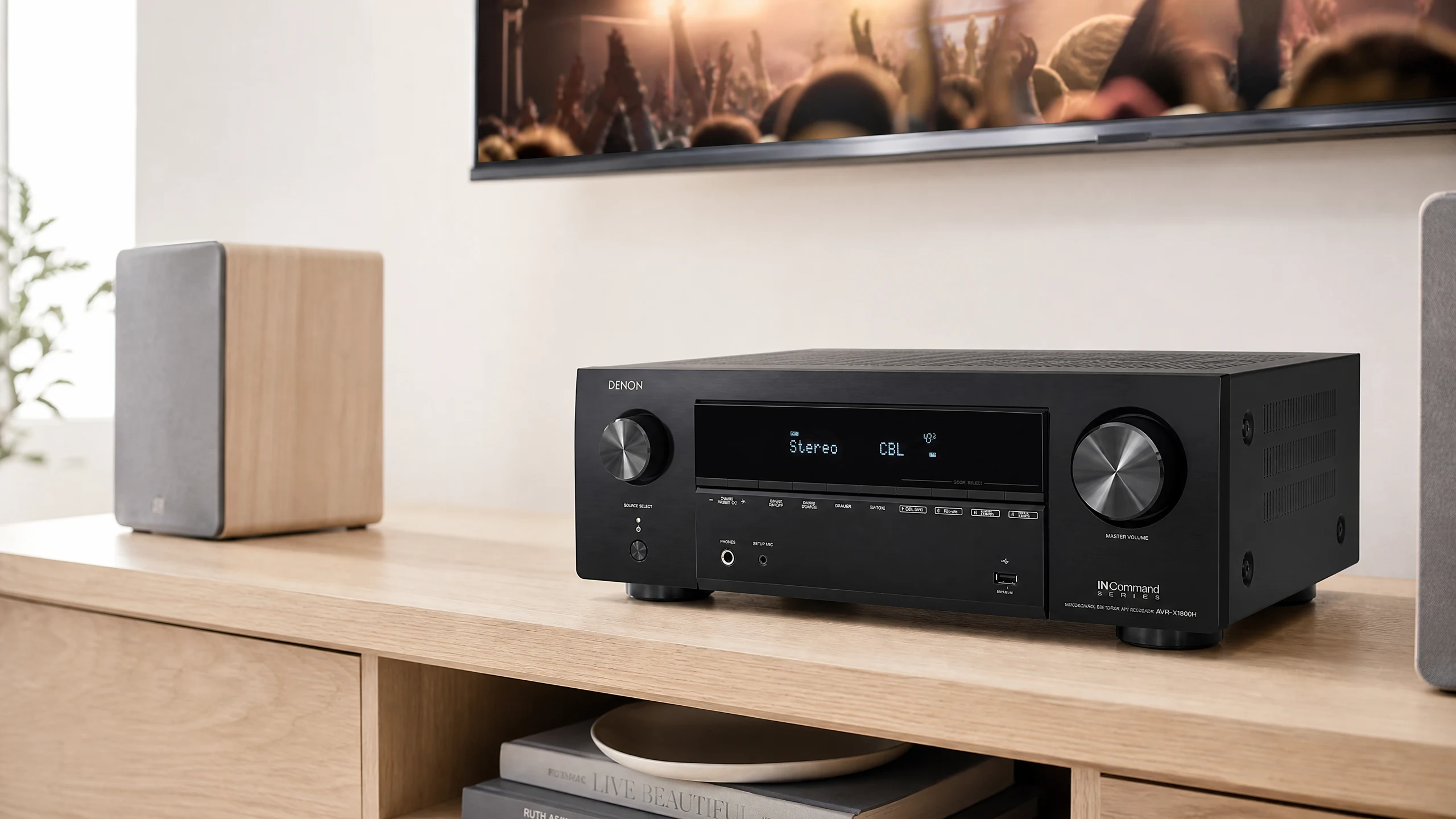 Denon AVR-X1800H 7.2-channel AV receiver in a home listening room