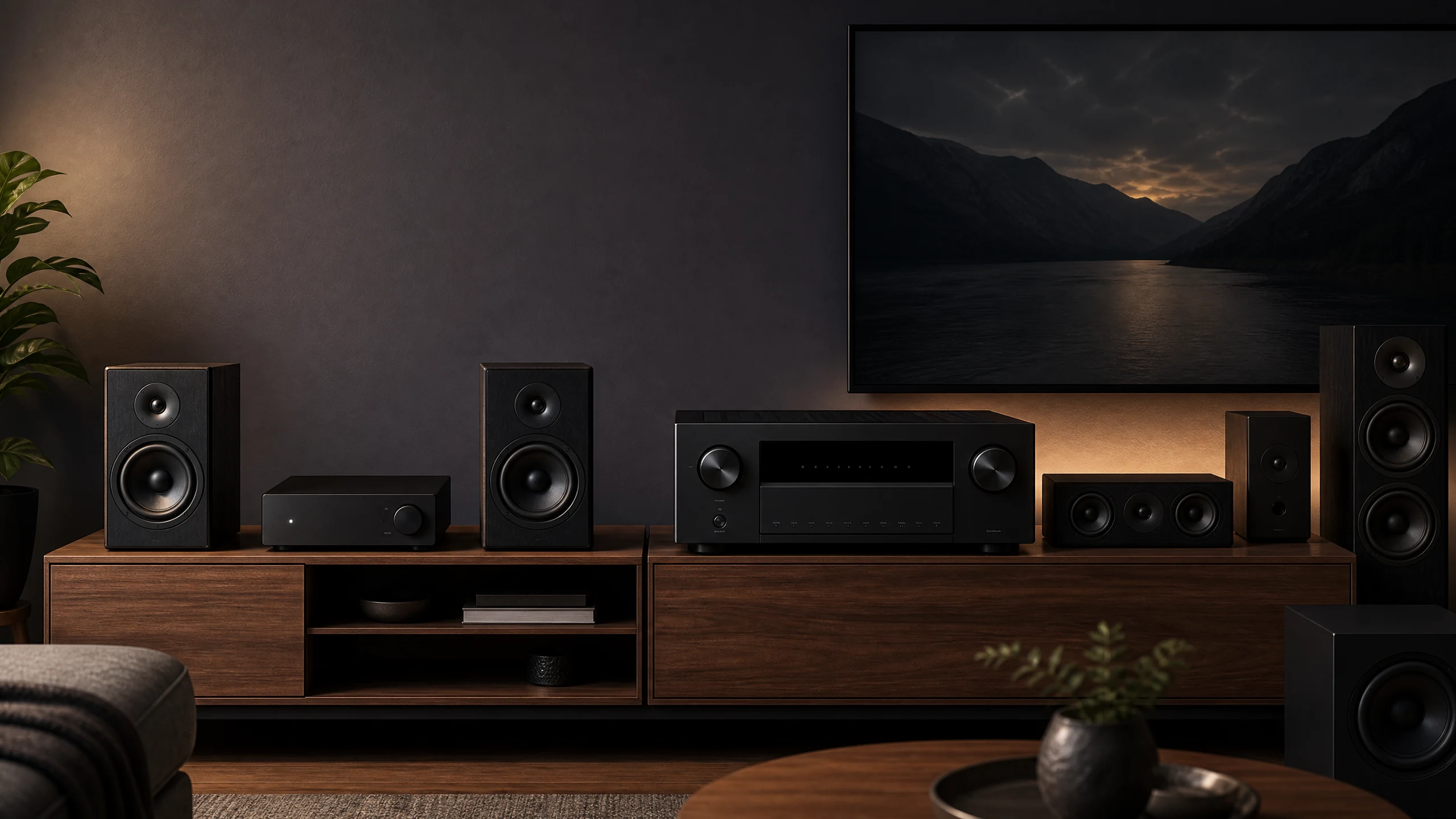 Compact streaming amplifier and full-size AV receiver in two contrasting home-audio systems
