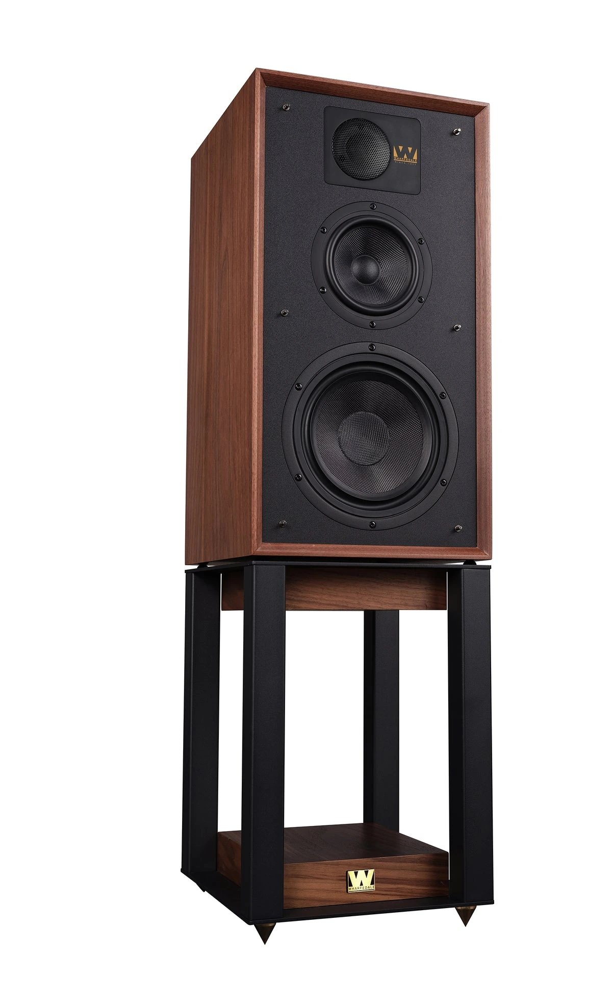 Wharfedale Linton 85th Anniversary Walnut speaker with matching stands